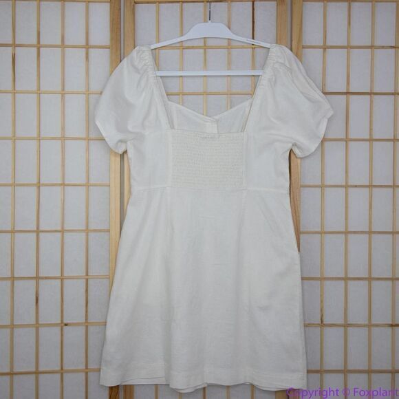 NEW Madewell Linen-Cotton Puff-Sleeve Mini Dress, lighthouse, 14‎ - Picture 6 of 16